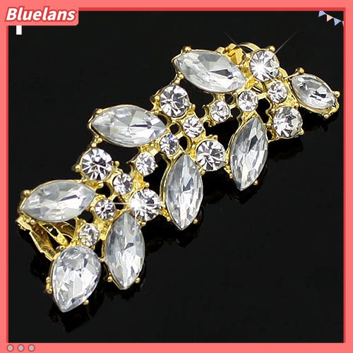 Anting Klip Bentuk Daun Aksen Kristal Berlian Imitasi Gaya Punk Untuk Wanita Charms
