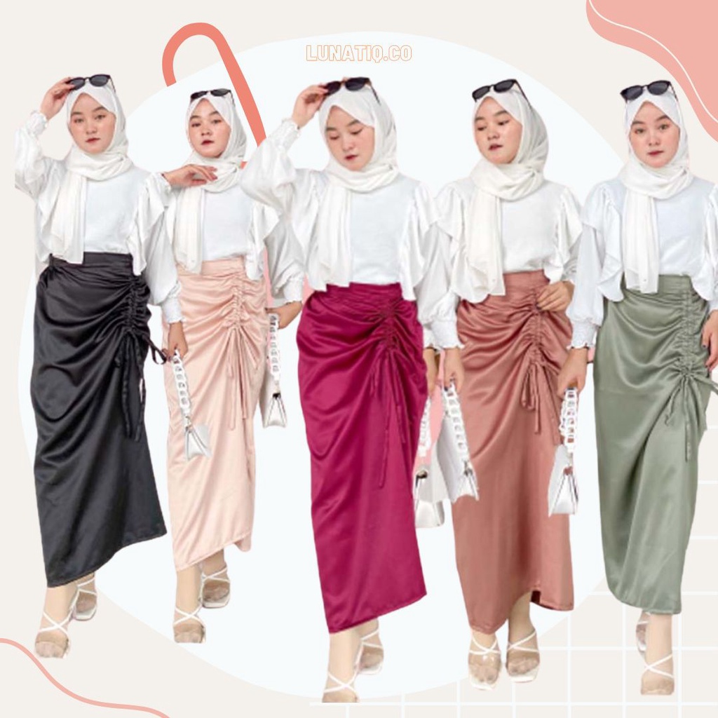 Rok Serut Satin | Hanna Skirt | Kalla Skirt | Tamara Skirt | Rok Serut Casual Flowy | Midi Maxi Ruched Skirt | Rok Wanita Korean Look