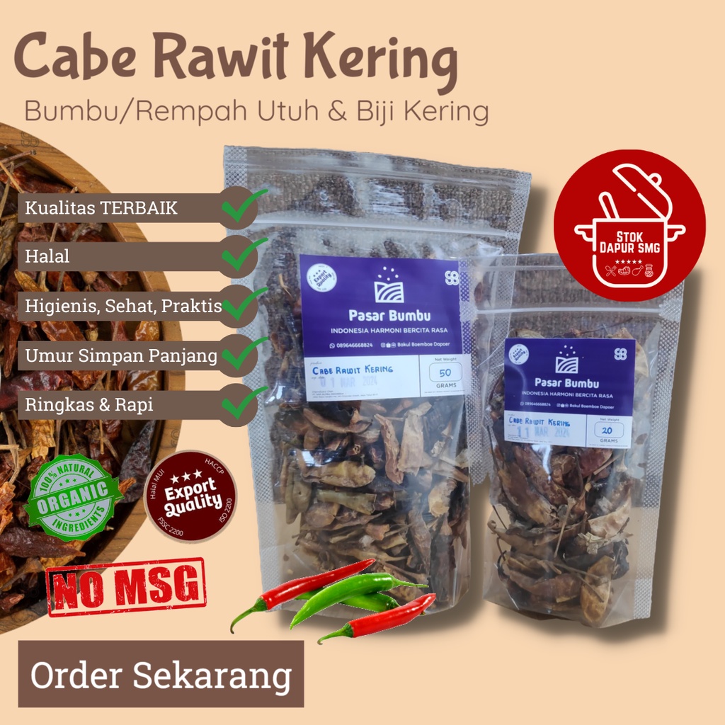 

Pasar Bumbu Cabe Cabai Rawit Kering Pedas Pouch Refill 20gr 50gr 75gr