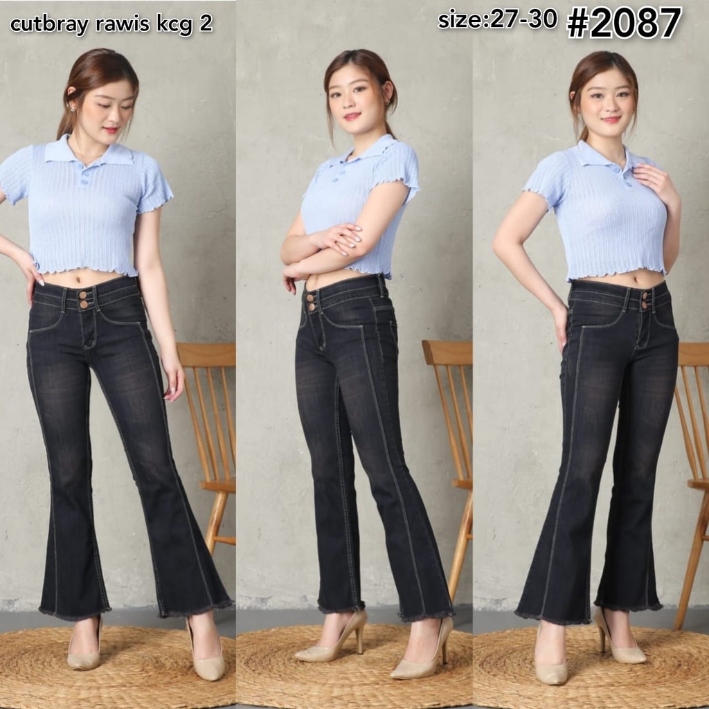 Celana Panjang Jeans Wanita Cutbray Rawis Tulang Samping 27-30 31-34 Bisa Bayar Ditempat(COD)