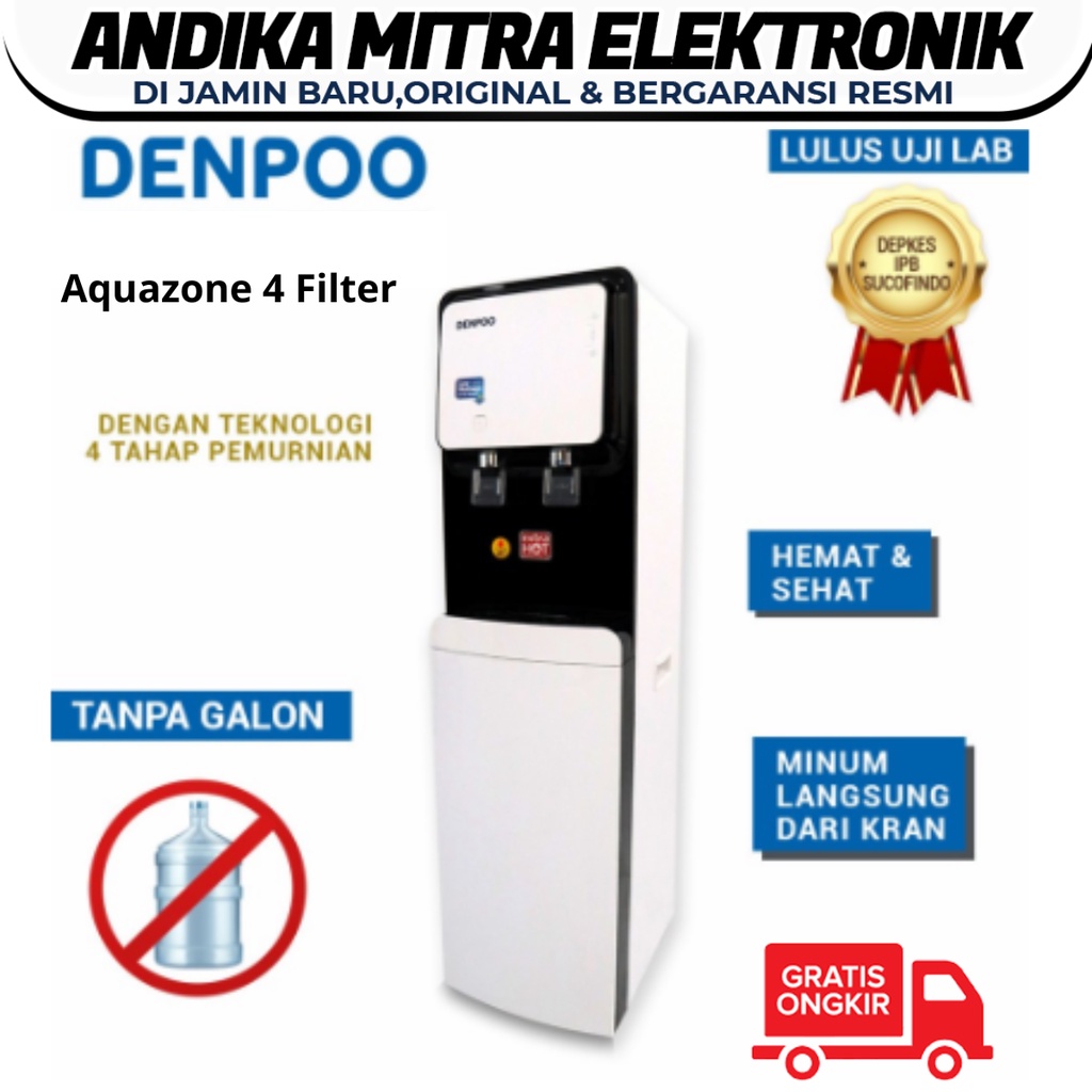 Dispenser Aquazone Filter 4 Filter Tanpa Galon dengan Teknologi 4 Tahap Pemurnian Air Sehat untuk Keluarga Sehat