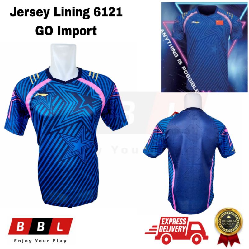 Kaos Badminton Lining 6121 Navy Grade Ori Import Kaos Lining Import Kaos bulutangkis Lining Import T