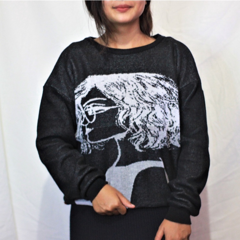 SWEATER RAJUT CROP MOTIF FACE