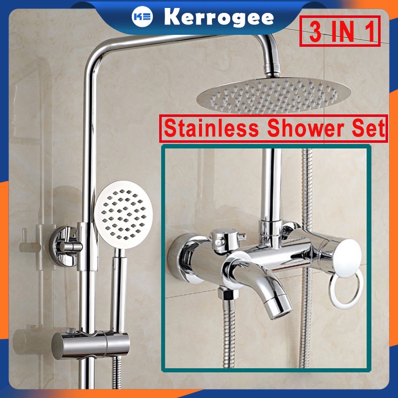 KERROGEE Shower Tiang Head Set 3 Dalam 1 Stainless Shower Set Dengan Faucet Sprayer Faucet Panas Dan Dingin