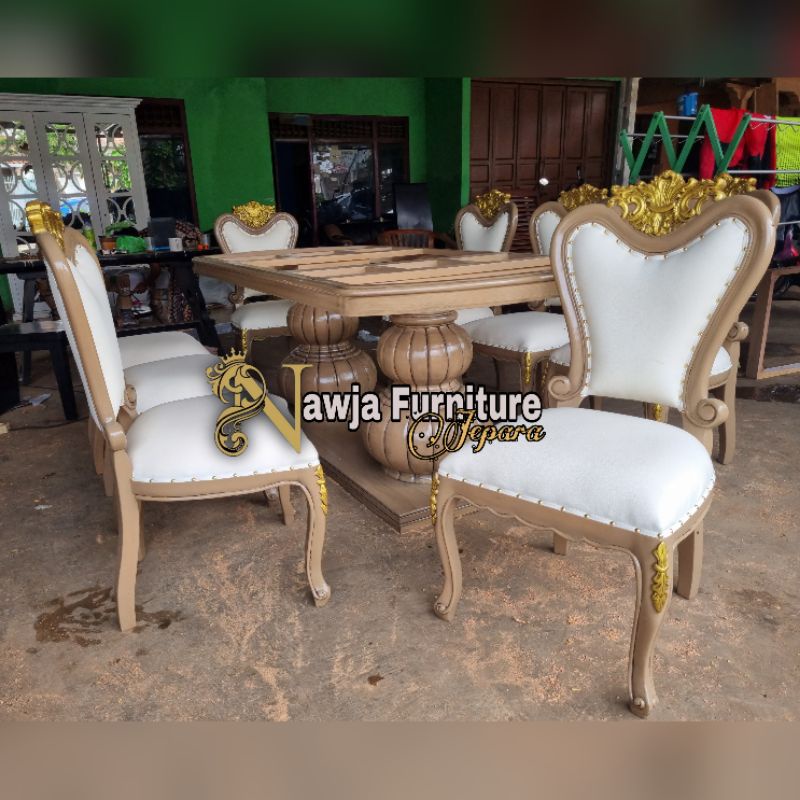 SET MEJA MAKAN LUXURY CLASIC MEJA MAKAN TABLE MARMER MEWAH KURSI 8