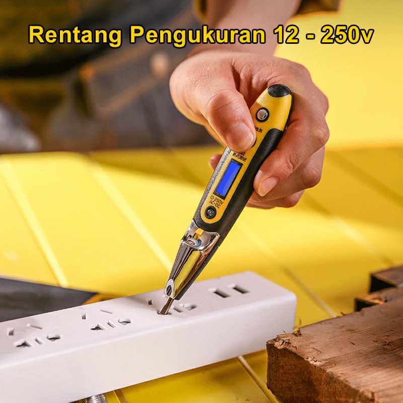 Deli Tespen Listrik Tespen DC Tespen Digital Obeng Tespen 12-250V AC DC 6V-24V 14cm Dilengkapi Jepit Buaya Alat Perkakas Voltage Tester