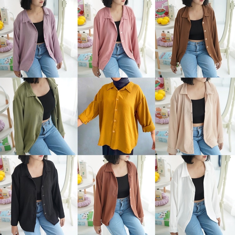 BEFAST - ZFS OOTD Wanita Kemeja SACHI / MAGIC AIRFLOW CRINCLE SHIRT KEMEJA / Pakaian Casual Wanita / Kemeja Polos Formal / Fashion Wanita Kerja/Kampus / Kemeja Oversize Wanita Keluaran Terrbaru / Kem Bisa Di Jadikan Outer / OOTD Ala Style Korean Wanita