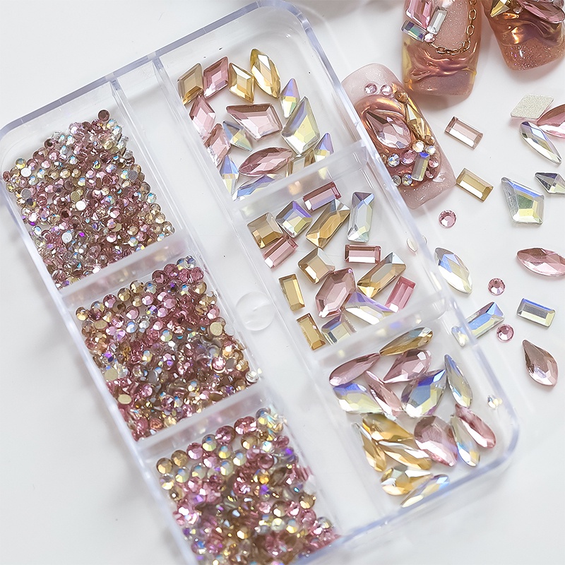 6 Grid / Kotak Aksesoris Perhiasan Nail Art Butterfly Charms Flatback Metal Moon Rhinestones 3D DIY