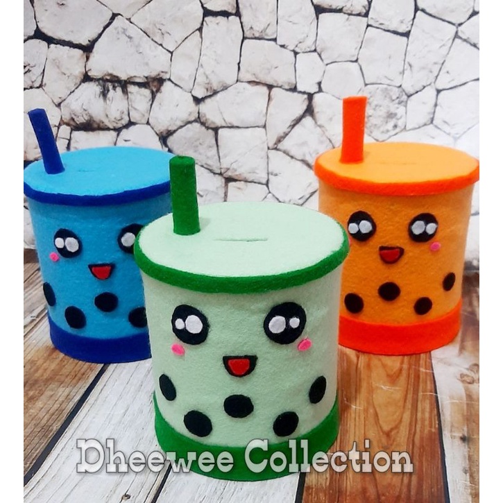 celengan flanel boba tea,celengan toples flanel celengan lucu celengan flanel celengan kue buah