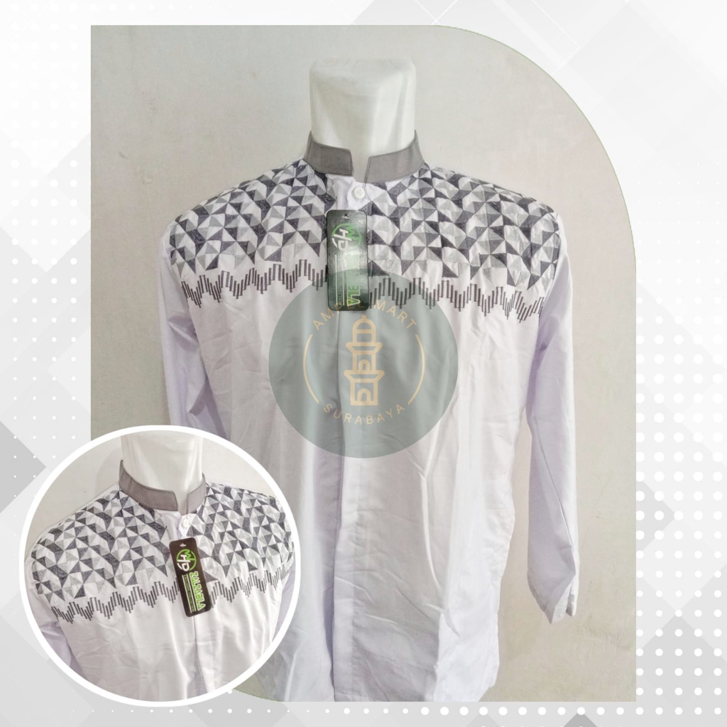 Baju Koko Murah Putih Polos Baju Koko Lengan Panjang Putih Motif Dada Baju Koko Pria Kemeja Pria - Zalzabilla