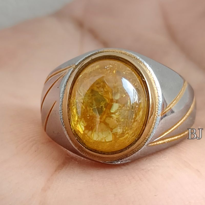 CINCIN BATU AKIK YELLOW PECAH SERIBU SIZE KANTORAN