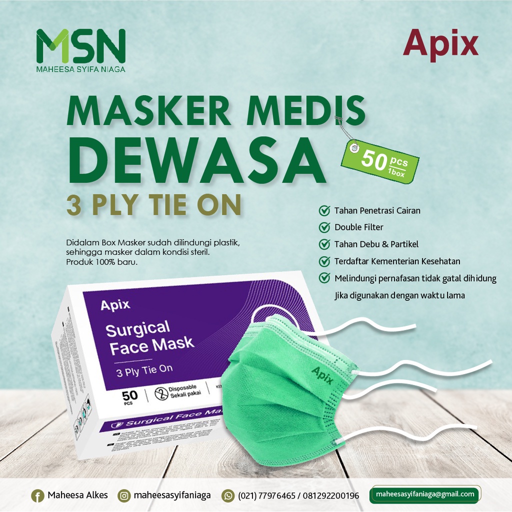 Masker Medis / Masker Bedah / Surgical Face Mask 3 Ply Tie On Apix