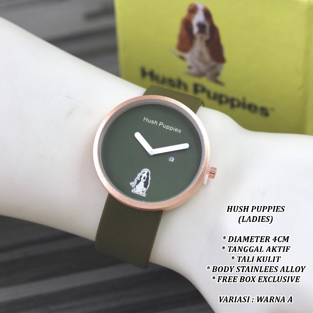 (FREE BOX) JAM TANGAN WANITA HUSH PUPPIES TALI KULIT BODY BULAT ROSE GOLD TANGGAL AKTIF