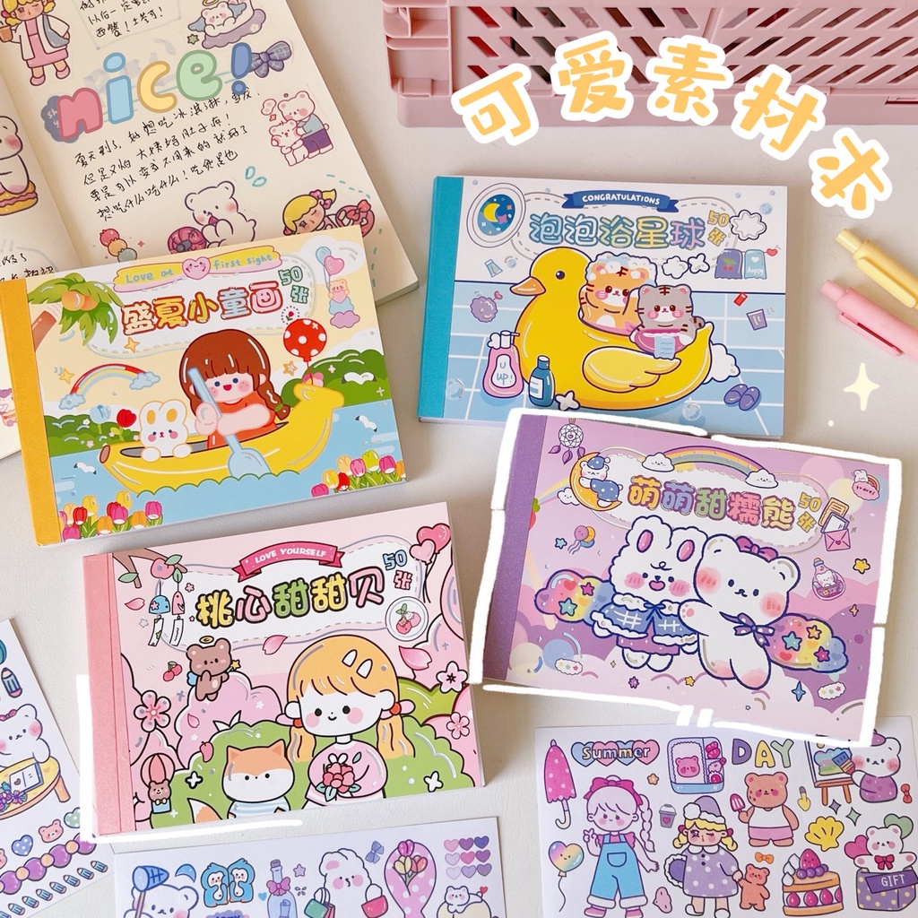 

50LEMBAR STIKER AESTHETIC KARTUN LUCU /DEKORASI JURNAL/SCRAPBOOK