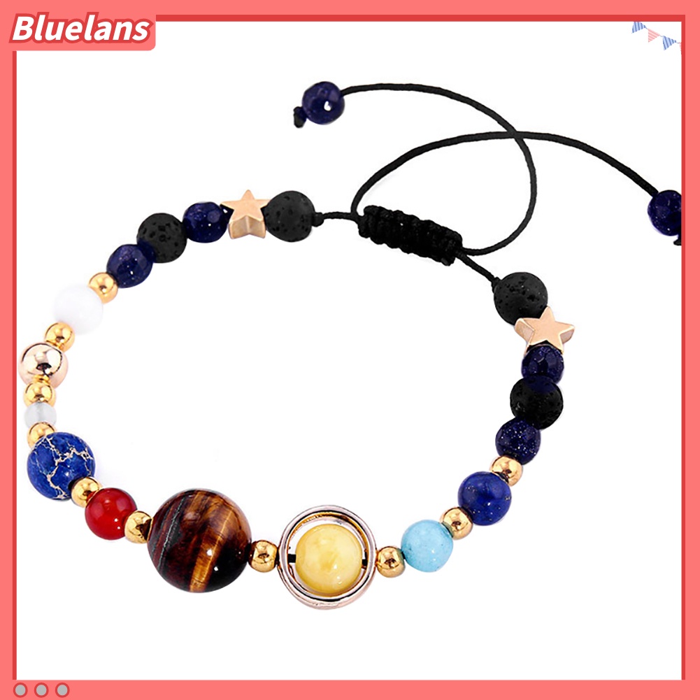 Bluelans 18.5cm Solar System Eight Planets Natural Stone Beaded Bracelet Charm Jewelry