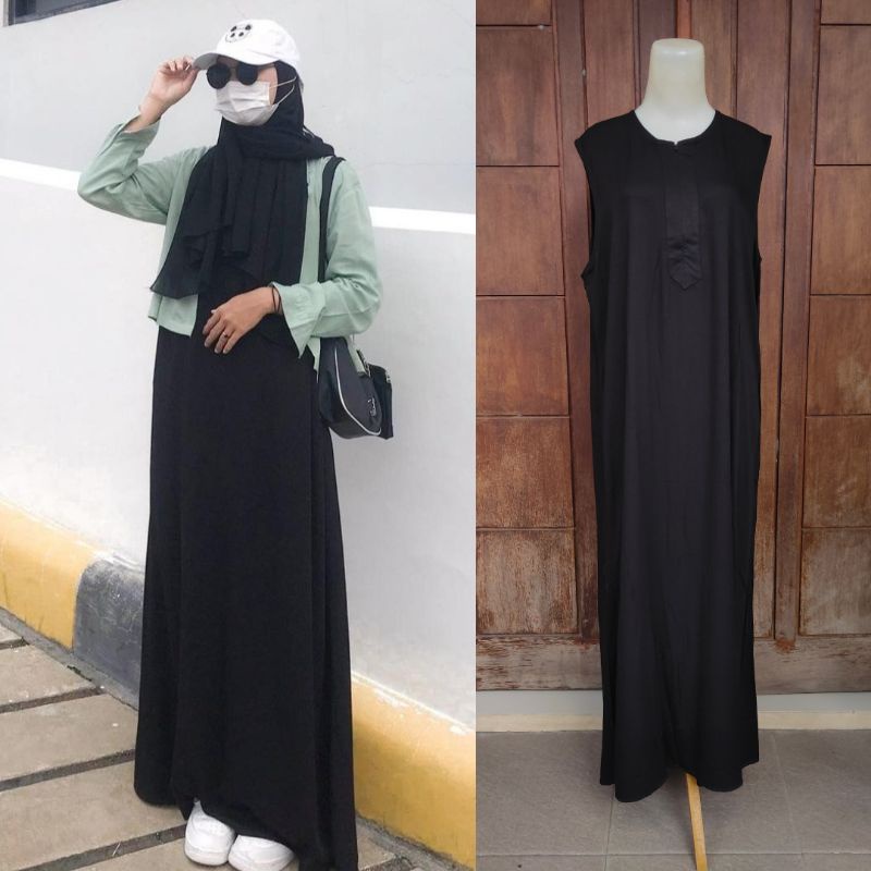 Inner Dress Tanpa Lengan Model Lurus Rayon Twill Tebal Lembut Adem Dalaman Gamis Busui Jumbo dan Standar