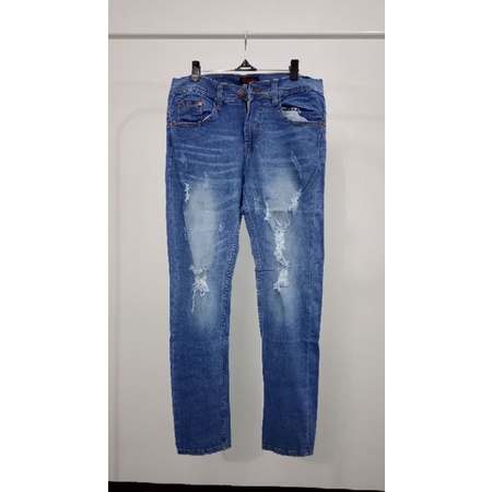 Celana Jins Sobek Jeans Panjang Pria Robek Remaja Distro Original Denim Dewasa Karet Warna Keren Anti Luntur Robek Lutut Skinny Import Ripped Pensil Levis Jumbo Bikers Ukuran No 28 34 S XL Pensil Reguler Stretch