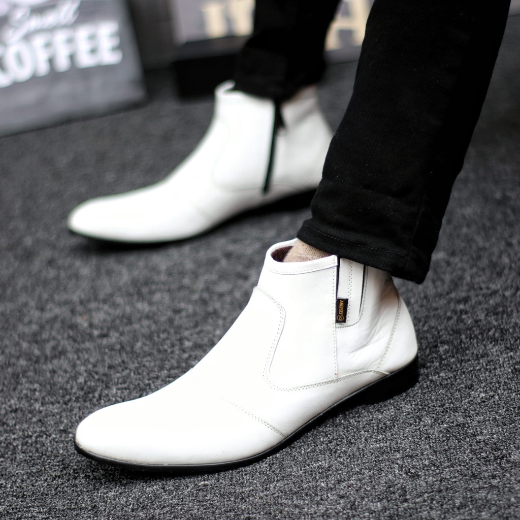 FOX Sepatu Pantofel Formal Pria Putih Kulit Asli Kerja Kantor