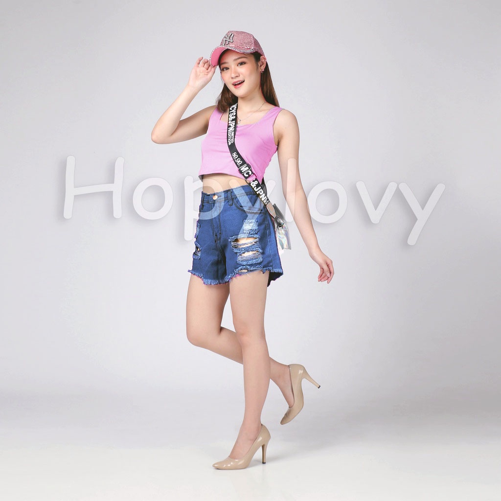 Celana Hot Pants Wanita | Celana Pendek Jeans Sobek Wanita | Hotpants High Waist Jeans Ripped Rawis Melisa