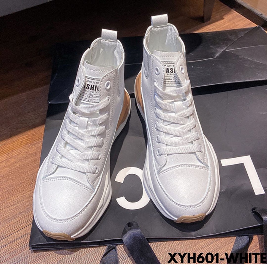 SEPATU SNEAKERS WANITA DESAIN MINIMALIS HIGHCUT BEST SELLER BAGUS BAHAN PU IMPORT YH601