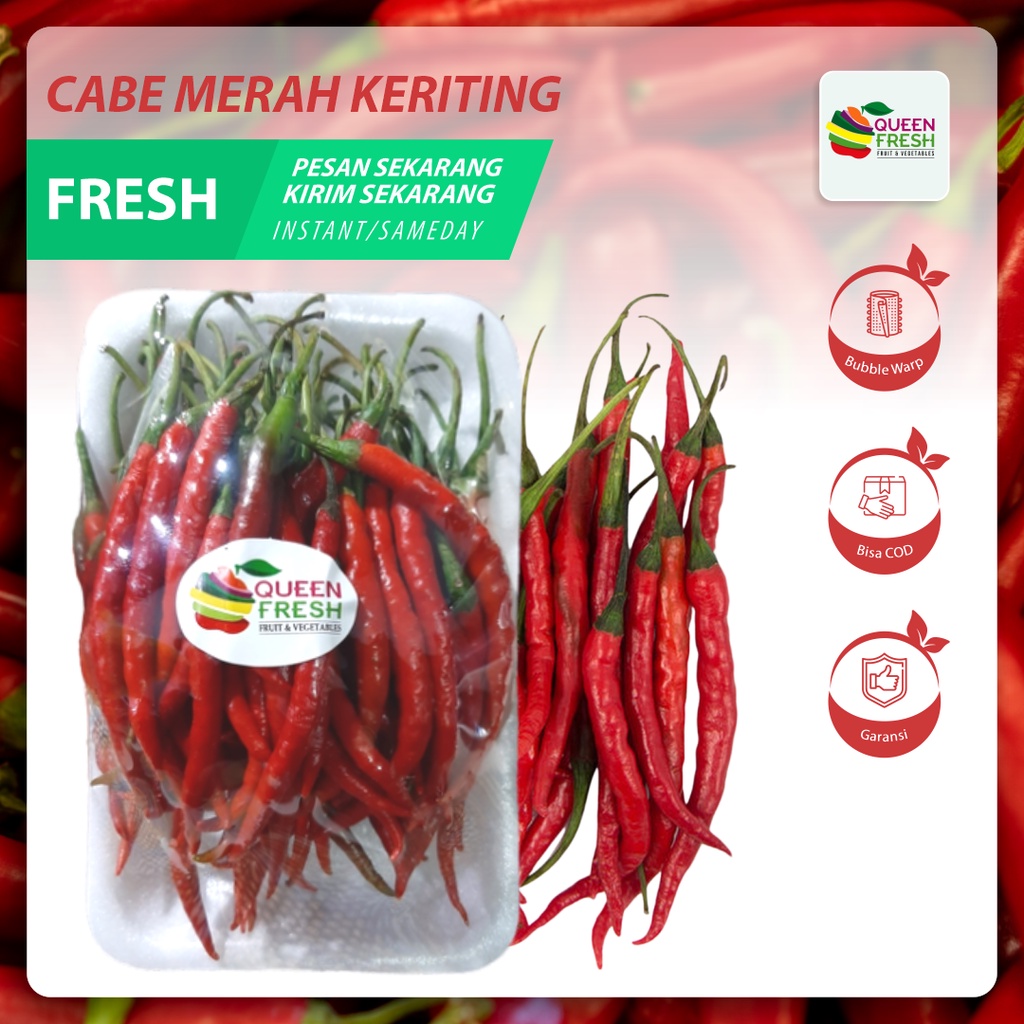 

Queenfresh Sayur Sayuran Cabai Cabe Merah Keriting Segar Fresh Semarang 100 gr