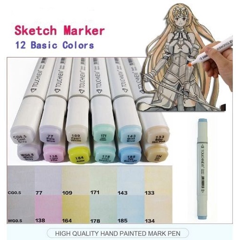 

Wow Touchnew Basic Tones Art Marker Set Alcohol Based Dual Tips (12Pcs) Trendi