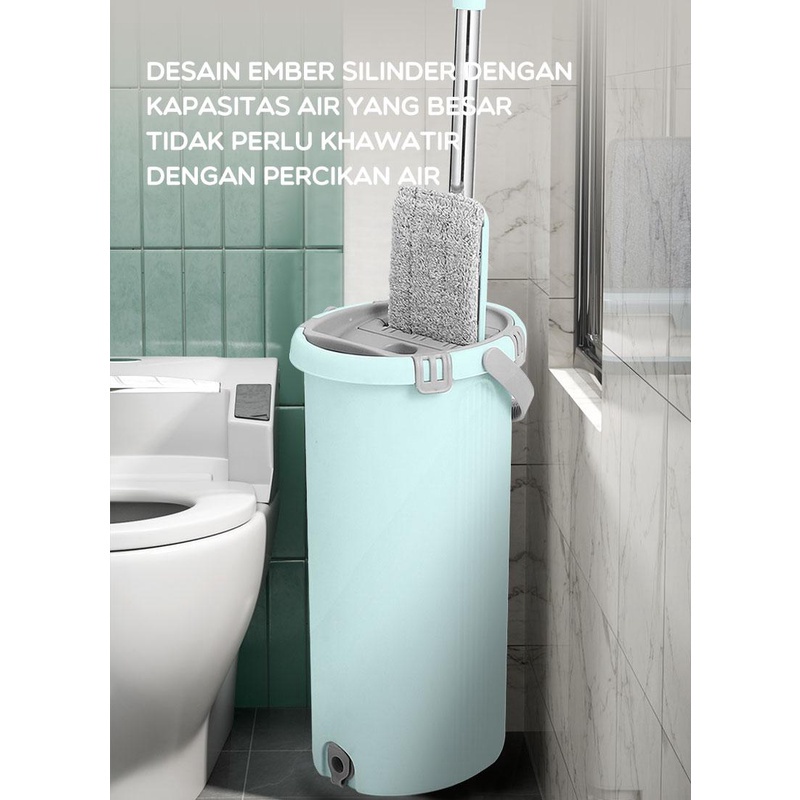 BONBOX SAMONO Alat Pel Microfiber dengan Ember 2 in 1 Pakai Kering Basah Berputar 360° Ergonomis Efisien Bahan PP Kapasitas Air Besar BCT707 blue