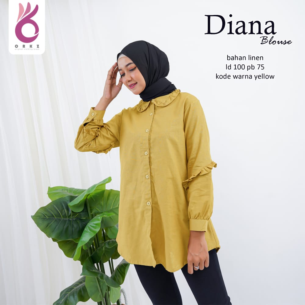 DIANA BLOUSE KATUN LINEN RAMI KEMEJA KANCING KOREAN STYLE KEKINIAN BR