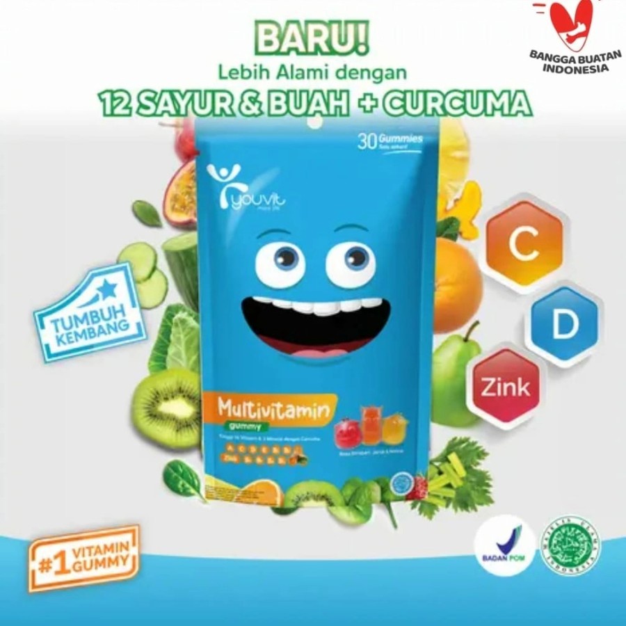 Youvit Multivitamin Gummy Anak 1 Pouch dengan Vitamin C, D, Zink, Sayur &amp; Buah