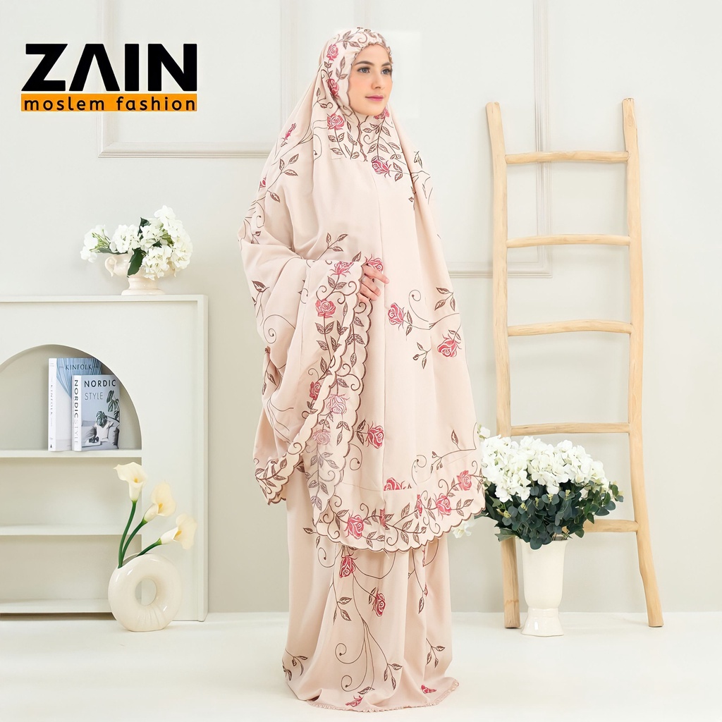 ZAIN - Mukena Dewasa Katun Premium Bordir Rose Centifolia Mewah