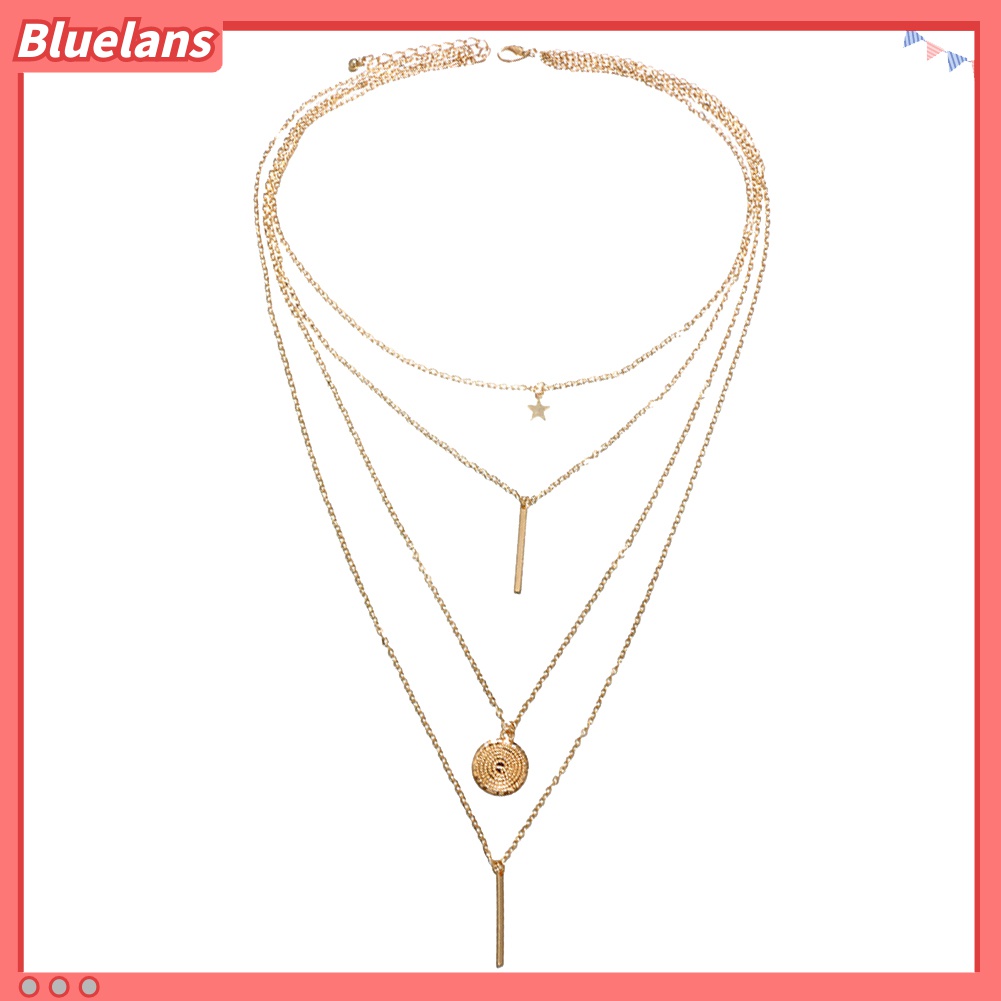 Kalung Rantai Banyak Lapis Dengan Liontin Bintang Bulat Untuk Wanita