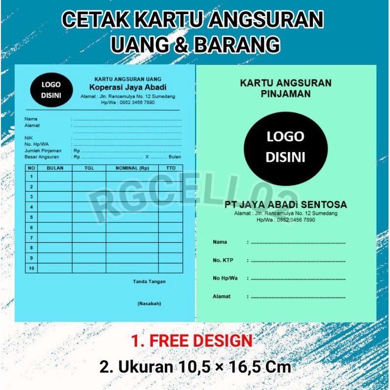 

KARTU ANGSURAN BARANG / KARTU ANGSURAN UANG BULANAN & MINGGUAN