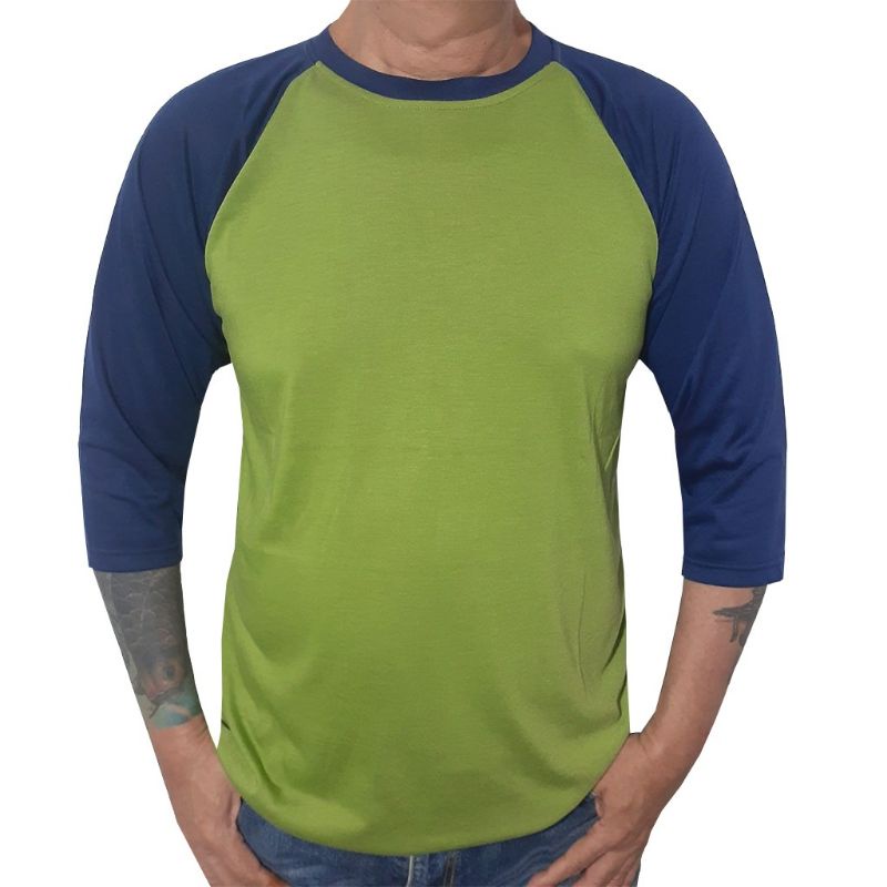 kaos raglan pria wanita 3/4 - hijau lumut tangan dongker