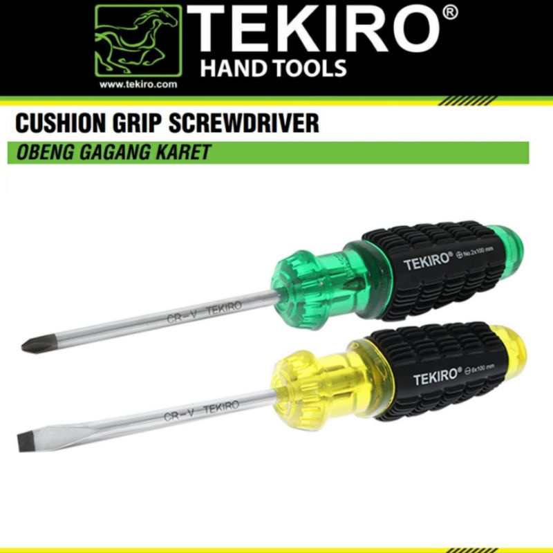 Tekiro Obeng Gagang Karet Plus (+) Minus (-) Hijau Kuning Panjang Pendek PH2 Cushion Grip Original