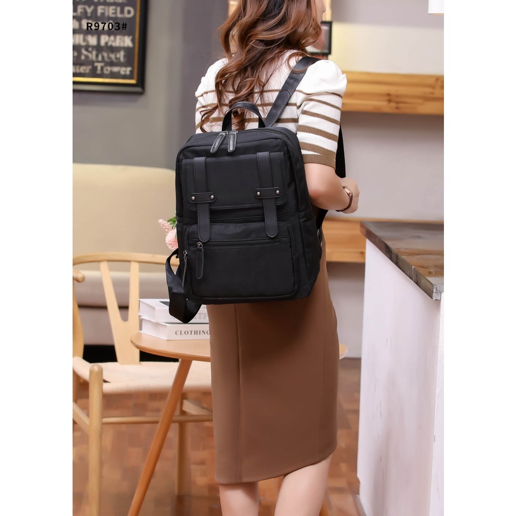 Fashion Backpack Multy Fungsi With Canvas Black Hardware R9701 R9702 R9703 R9708