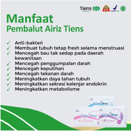 AIRIZ TIENS PEMBALUT HERBAL SEHAT AIRIS SANITARY NAPKIN PANTYLINER, USE DAY, NIGHT PROTEX MALAM OXYG