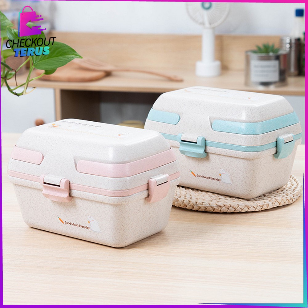 CT C693 Kotak Bekal Microwavable Bento Set Portable Anti Tumpah Lunch Box Set Free Sendok Sumpit Bahan PP Jerami Gandum BPA FREE