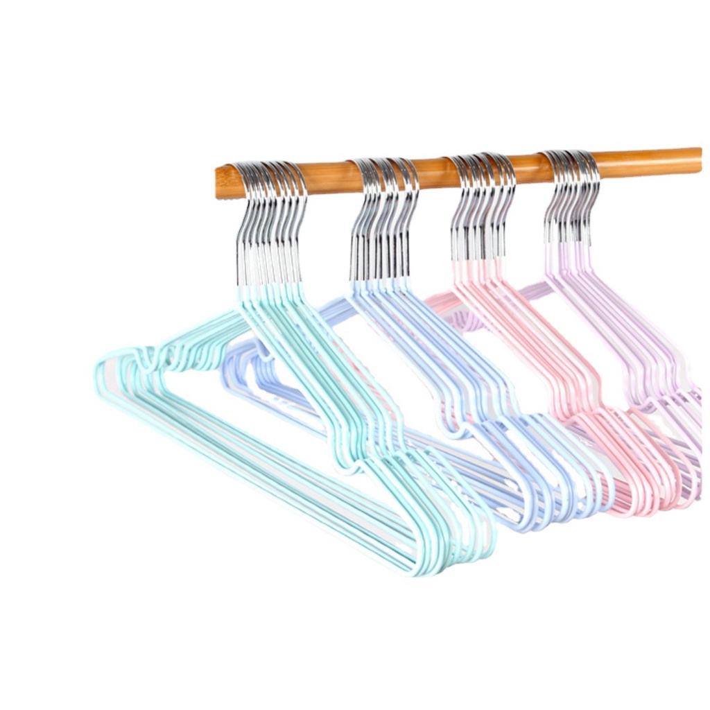 Gantungan baju warna stainless stell coating karet anti slip hanger isi 10