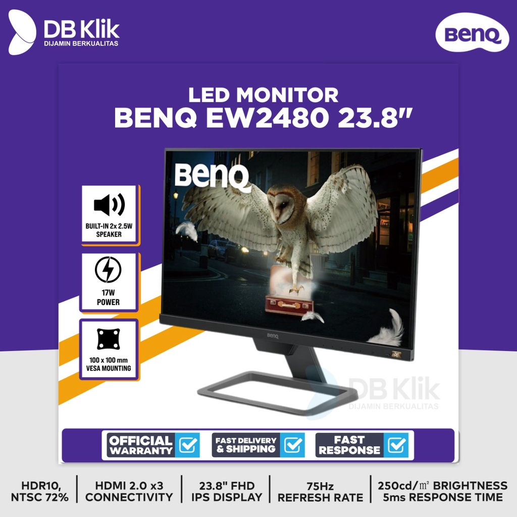 LED Monitor BENQ EW2480 23.8&quot; 75Hz FHD HDMI HDR Eyecare - BENQ EW 2480