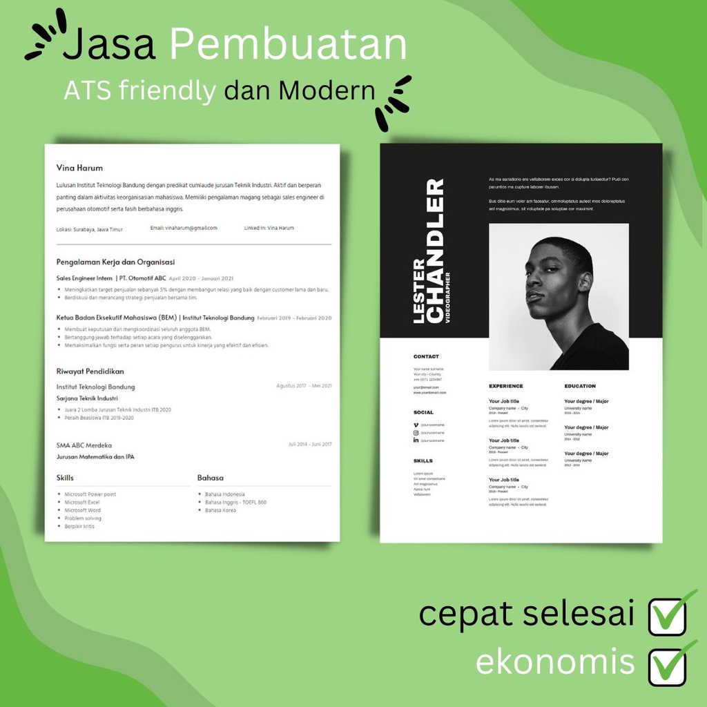 Jasa Pembuatan CV ATS dan Kreatif / Desain CV / Lamaran Kerja