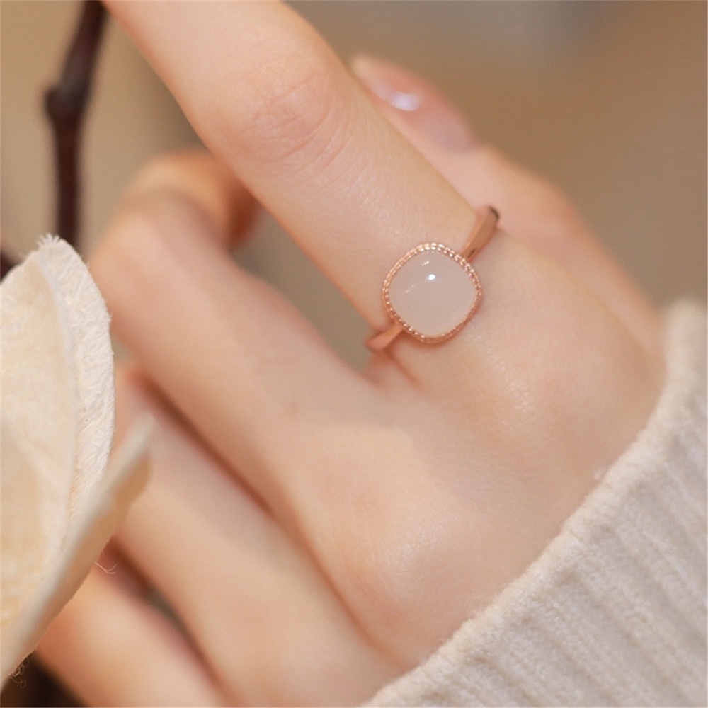 Cincin Batu Giok Bentuk Kotak Model Terbuka Gaya Vintage Minimalis Untuk Wanita