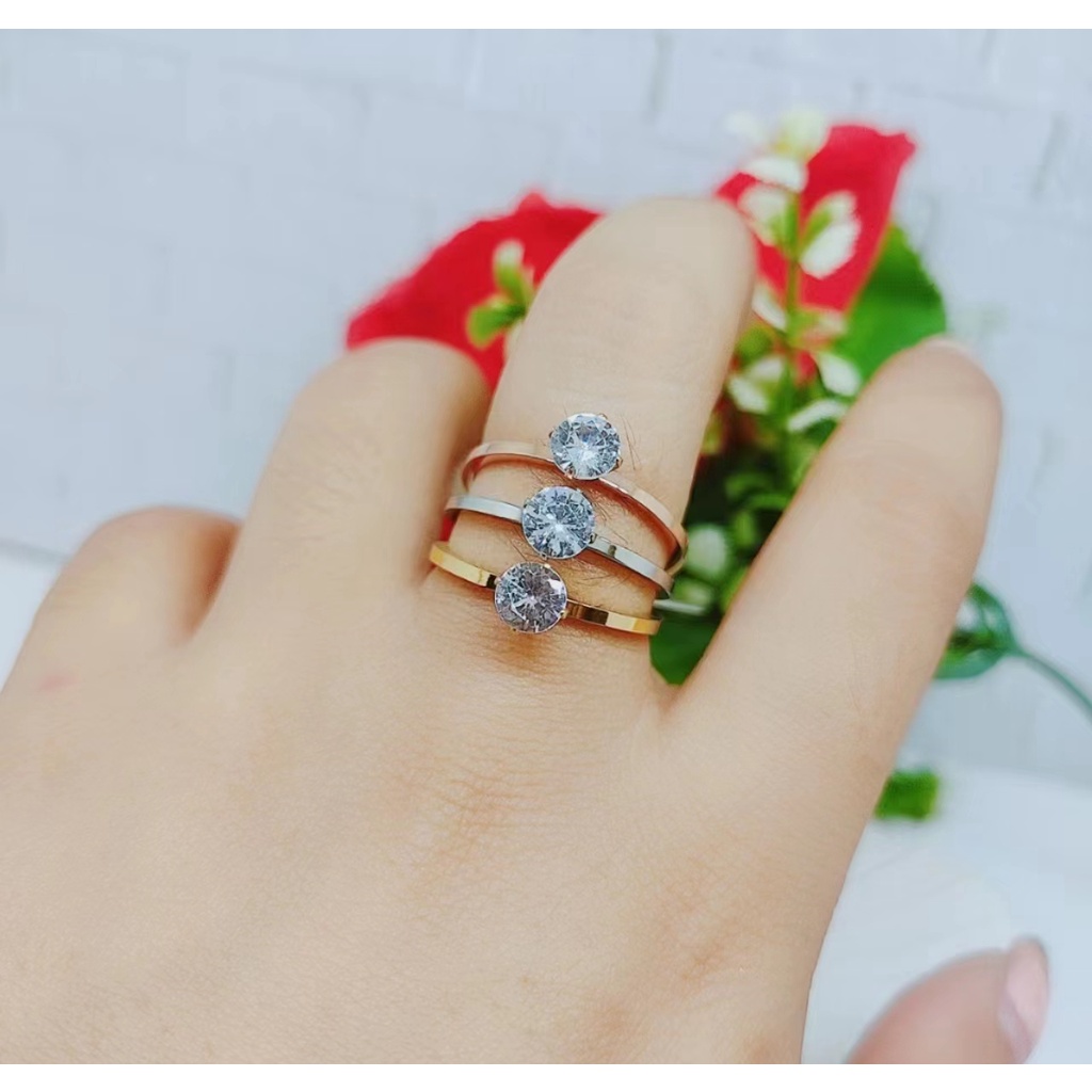 Cincin Titanium Kombinasi  Permata Perhiasan W014