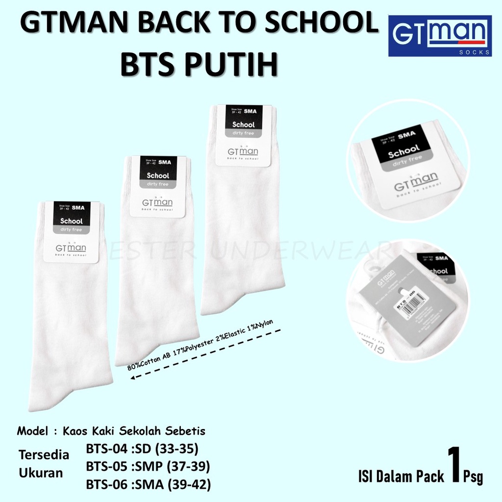 Kaos Kaki Sekolah Panjang Sebetis GTMAN BTS Putih Full 1 Pcs