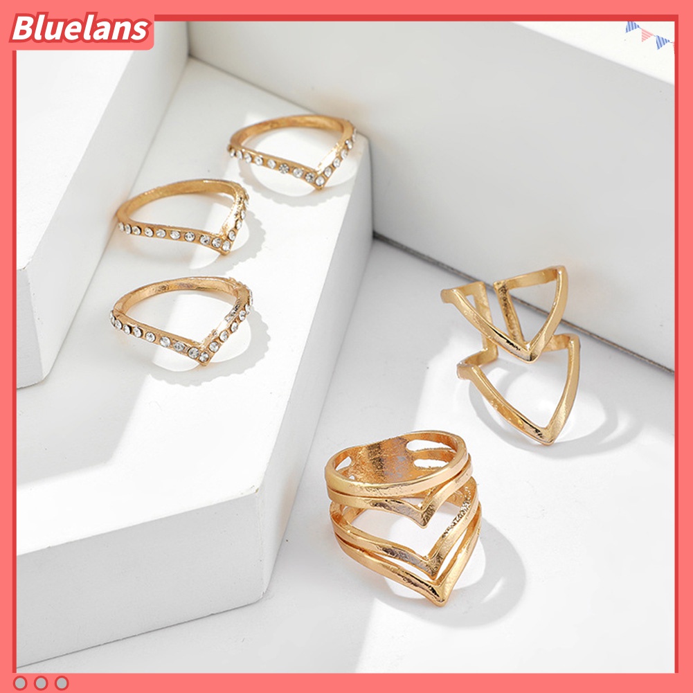 5 / 8Pcs Cincin Jari Model Terbuka Dapat Disesuaikan Aksen Mutiara Berlian Imitasi Gaya Bohemian Untuk Wanita