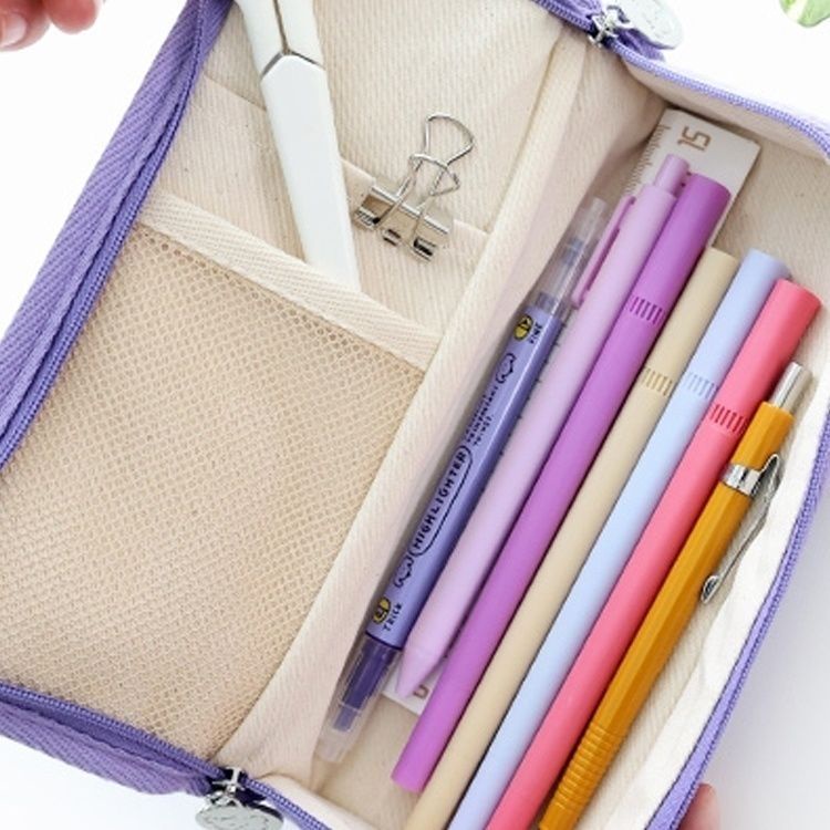 ▥Sera 2022 Baru Fashion Warna Solid Kapas Tiga Dimensi Kapasitas Besar Siswa Tempat Pensil Tas Alat Tulis Makeup Tas Penyimpanan Digital