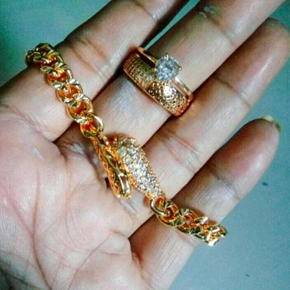 Harga Termurah Gelang Xuping Set Perhiasan Wanita Gelang Rantai Plat Ular Bonus Cincin