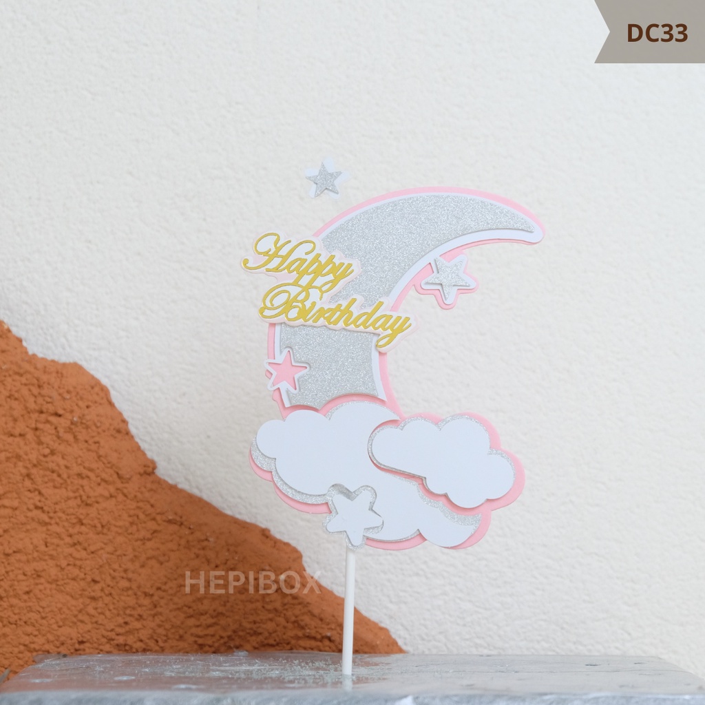 Cake Topper Happy Birthday Bulan / Tusukan Hiasan Kue / Topper Bulan Sabit / Topper Moon / Dekorasi Kue Tart I DC33