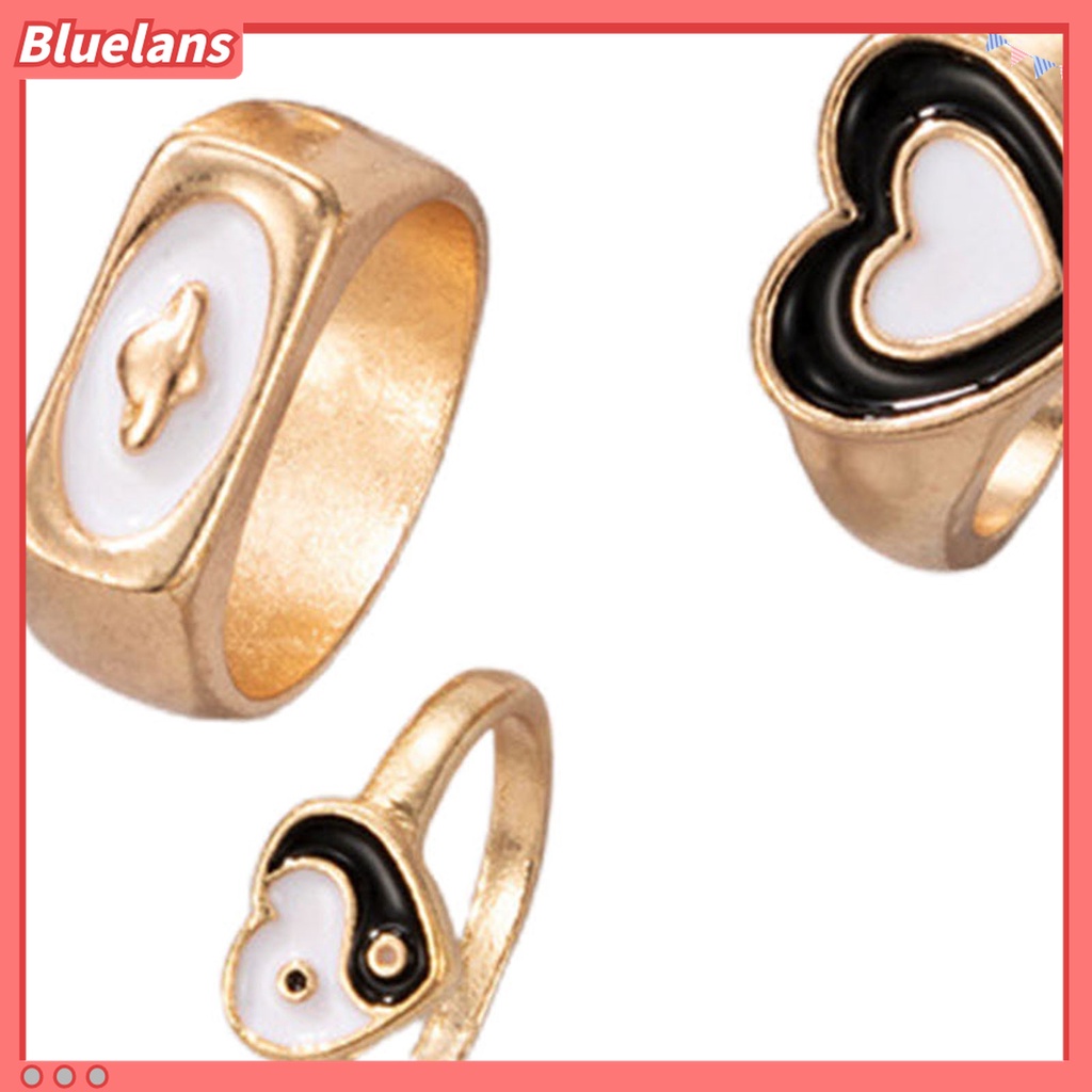 6pcs / Set Cincin Jari Model Terbuka Dapat Ditumpuk Lebar Desain Hati Kincir Angin Untuk Unisex