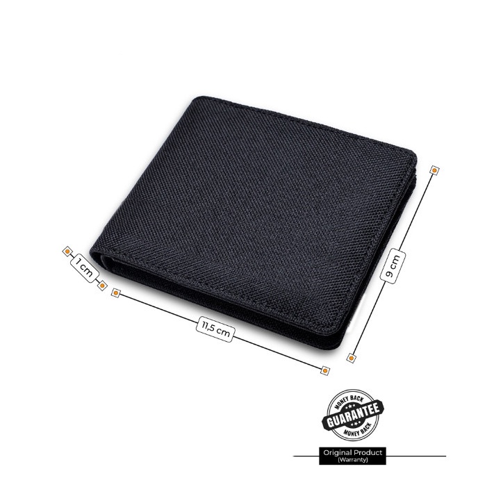 Dompet IMPORT Dompet Kanvas Pendek Lipat Dua Dompet Model Exclusive terbaru - Black + Bonus Box