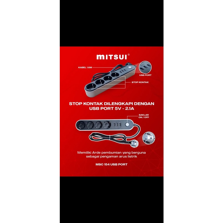 Stop Kontak Mitsui 4 Lubang + 3 USB Port MSC154